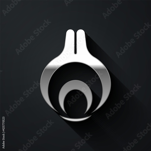 Silver Onion icon isolated on black background. Long shadow style. Vector