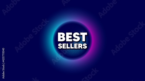 Best sellers. Abstract neon background with dotwork shape. Special offer price sign. Advertising discounts symbol. Offer neon banner. Best sellers badge. Space background with abstract planet. Vector © blankstock