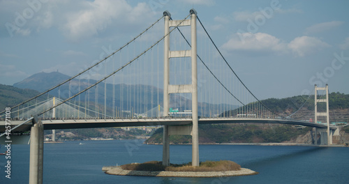 Tsing Ma Suspension bridge in Hong Kong city