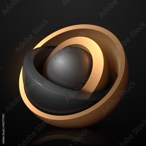 Abstract black and gold sphere background