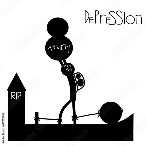 Depression, mental ilness, anxiety Silhouette Ilustration. Underperssure vector Ilustration.