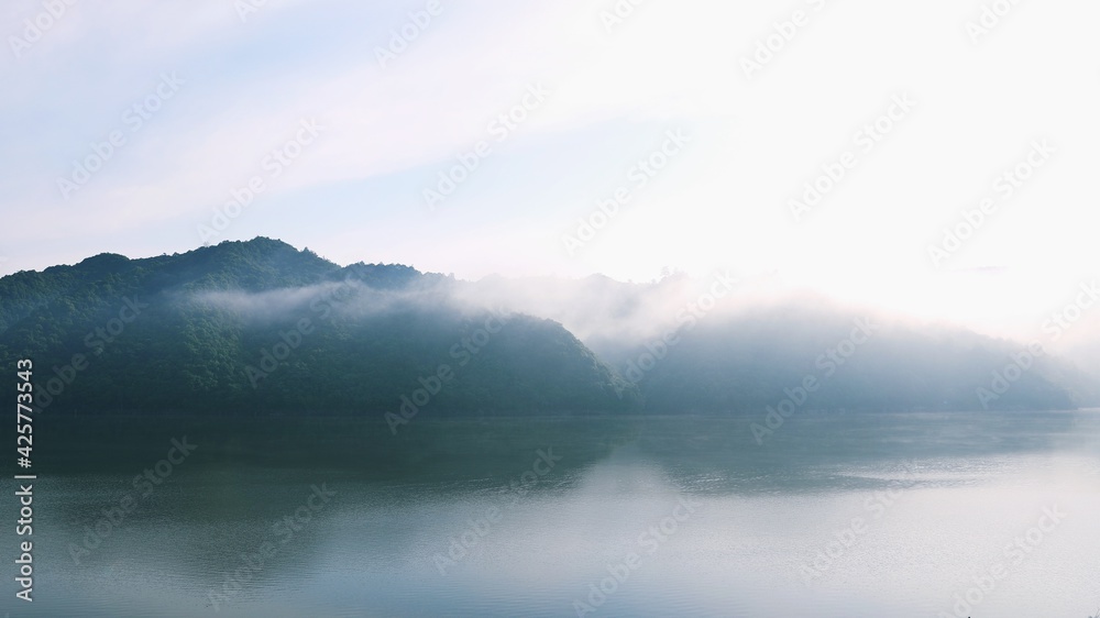 mountains in the mist in the morning