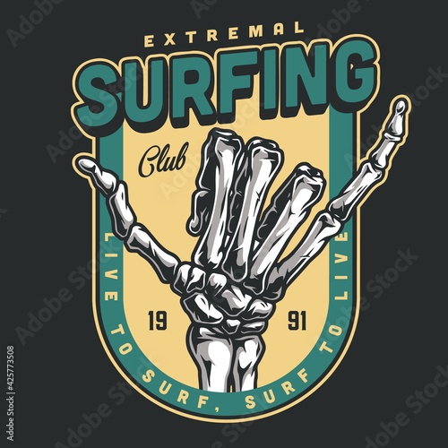 Surfing club vintage colorful badge