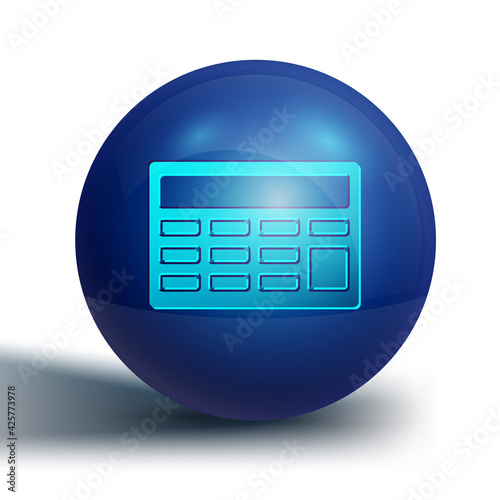 Blue Calculator icon isolated on white background. Accounting symbol. Business calculations mathematics education and finance. Blue circle button. Vector