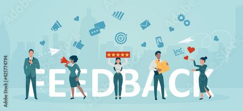 Vector of people giving feedback to a business services photo