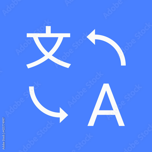 Translator icon, logo. Translate symbol isolated on blue background. Language translation icon vector.