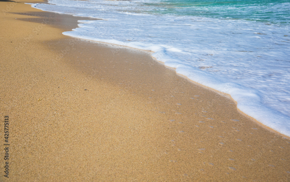Rolling a wave with foam on a sandy shore Rolling a wave with foam on a sandy shore