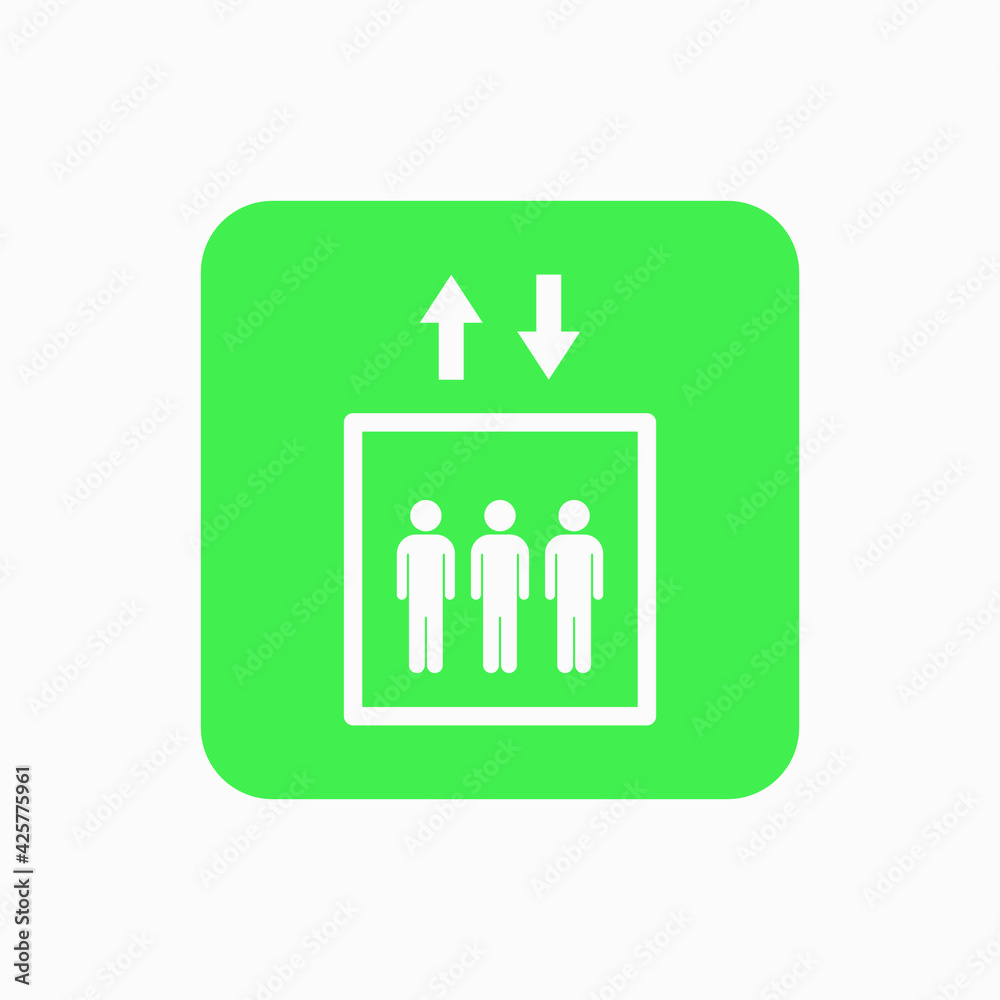 Elevator vector icon. Lift symbol. Green elevator sign. Elevator vector icon. Lift symbol. Green elevator sign.