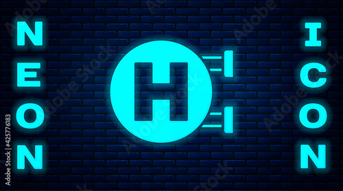 Glowing neon Hospital signboard icon isolated on brick wall background. Vector