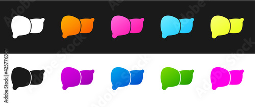 Set Human organ liver icon isolated on black and white background. Vector
