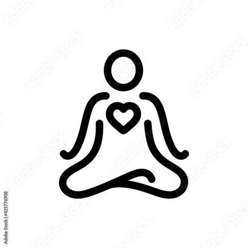 Meditation icon line symbol. Love of meditation from the heart concept. Yoga Fitness Icon. Lotus yoga pose - Padmasana. Vector Isolated Illustration. EPS10