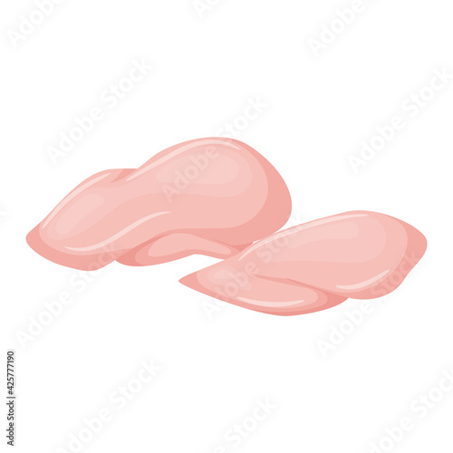 Chicken breast. Raw meat. A food ingredient. A product of animal origin. A flat, cartoon vector illustration isolated on a white background.