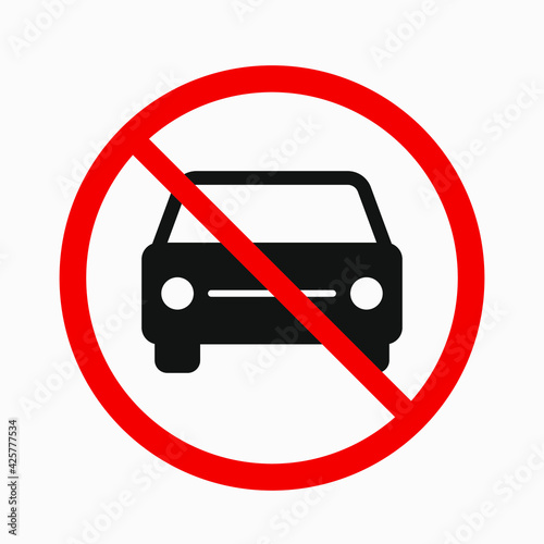 Car ban sign. Forbidden cars vector icon.