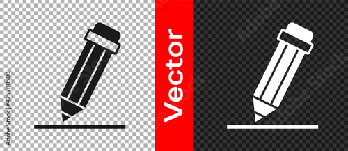 Black Pencil with eraser icon isolated on transparent background. Drawing and educational tools. School office symbol. Vector