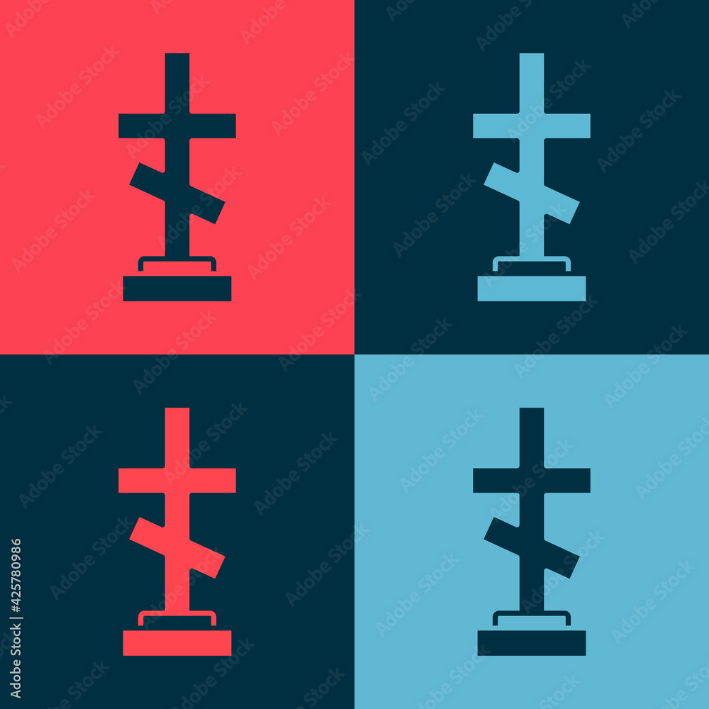 Pop art Grave with cross icon isolated on color background. Vector