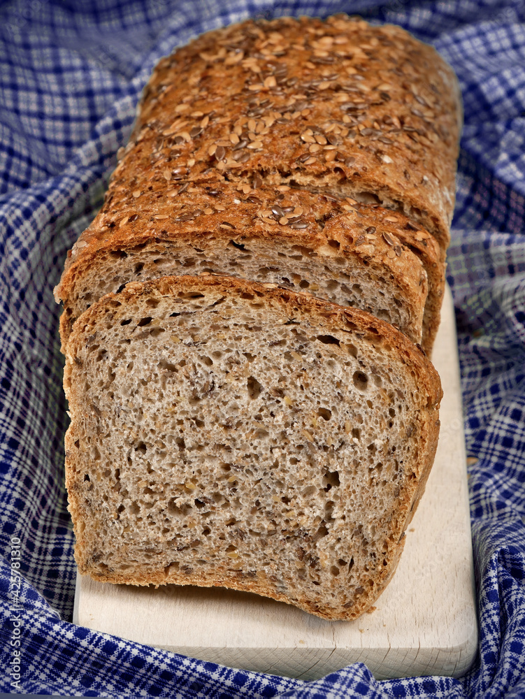 Healthy rye multigrain bread with sesame and linseed. Polish home made bread. 