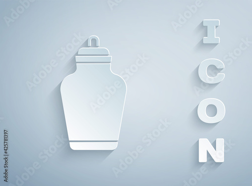 Paper cut Funeral urn icon isolated on grey background. Cremation and burial containers, columbarium vases, jars and pots with ashes. Paper art style. Vector