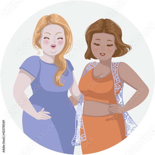 Chubby girl and friend beautiful woman