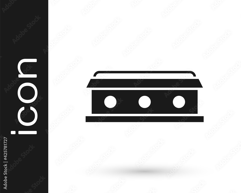 Black Coffin with christian cross icon isolated on white background. Happy Halloween party. Vector Black Coffin with christian cross icon isolated on white background. Happy Halloween party. Vector
