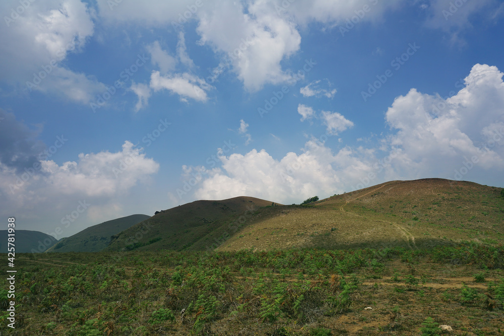 Green valley and mountain range with moody sky
Green valley and mountain range with moody sky