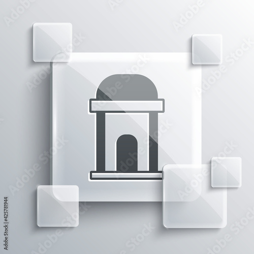 Grey Old crypt icon isolated on grey background. Cemetery symbol. Ossuary or crypt for burial of deceased. Square glass panels. Vector