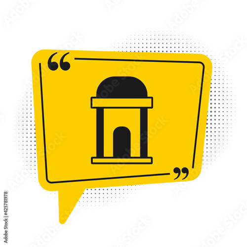 Black Old crypt icon isolated on white background. Cemetery symbol. Ossuary or crypt for burial of deceased. Yellow speech bubble symbol. Vector