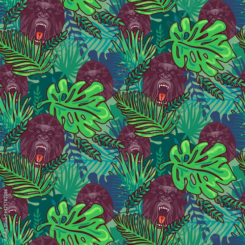 Angry gorillas seamless wallpaper pattern cartoon vector