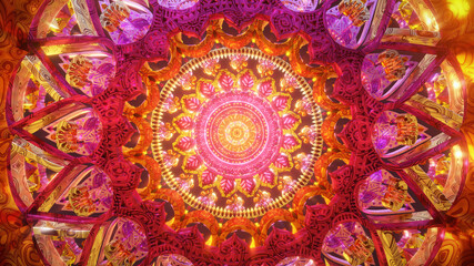 Foto auf Leinwand Mandala Psychedelic 3D seamless vj loop with trippy futuristic mandala background for audioviuals of trance acid patterns with infinite tunnel of meditation chakra illustration wallpaper  © Versa