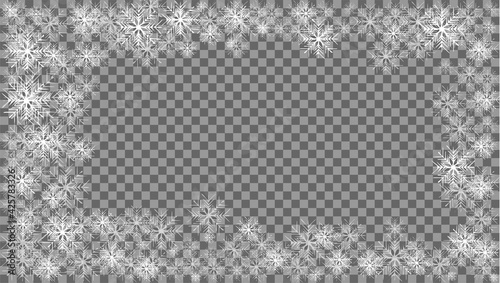 Vector illustration. Snow covered window frame. Snow frame. Frozen window. Ice glass frozen window. Vector illustration.