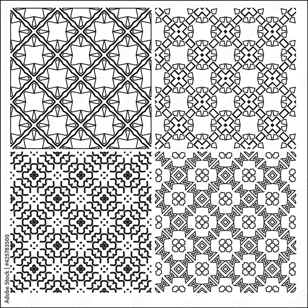 Fototapeta premium 4 Universal different geometric seamless patterns. Endless vector texture can be used for wrapping wallpaper, pattern fills, web background,surface textures. Set of monochrome ornaments
