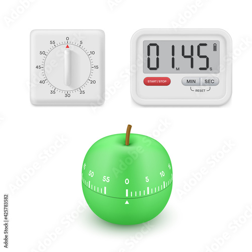 Collection of realistic kitchen timer vector illustration analog digital mechanical time measurement