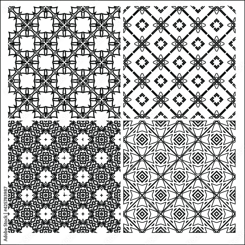 Fototapeta premium 4 Universal different geometric seamless patterns. Endless vector texture can be used for wrapping wallpaper, pattern fills, web background,surface textures. Set of monochrome ornaments