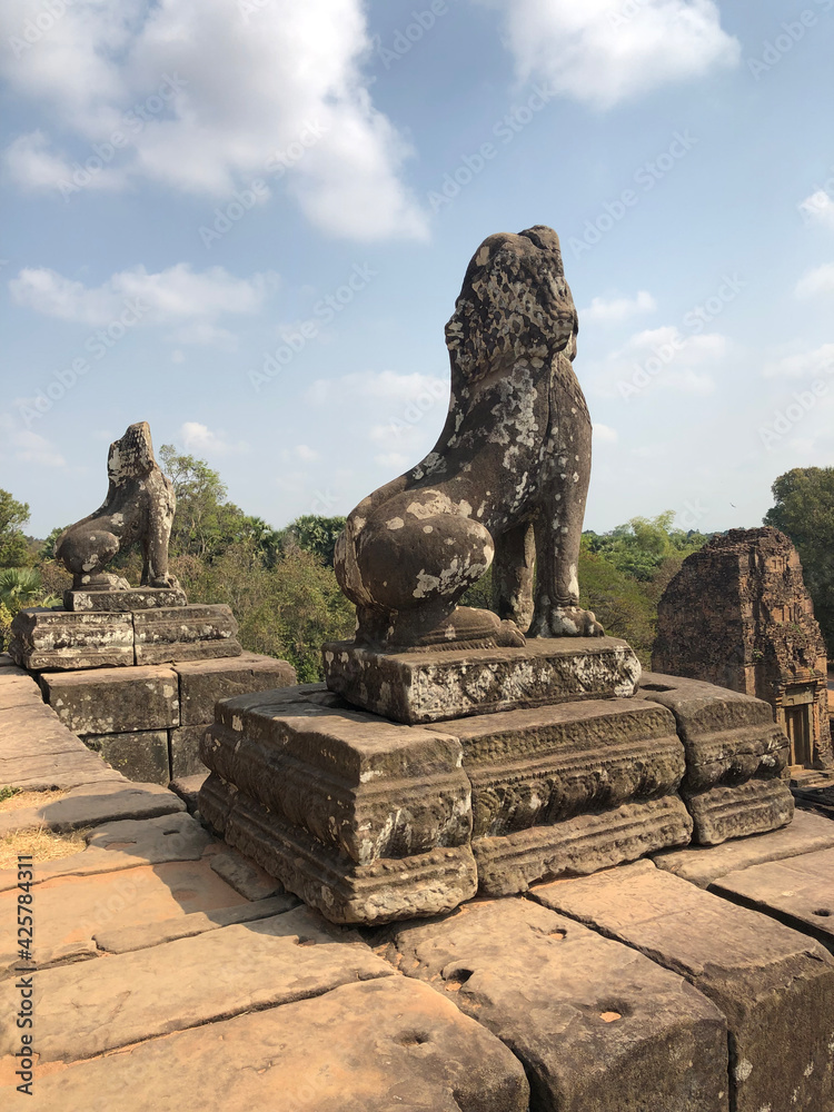 lions in angkor temple