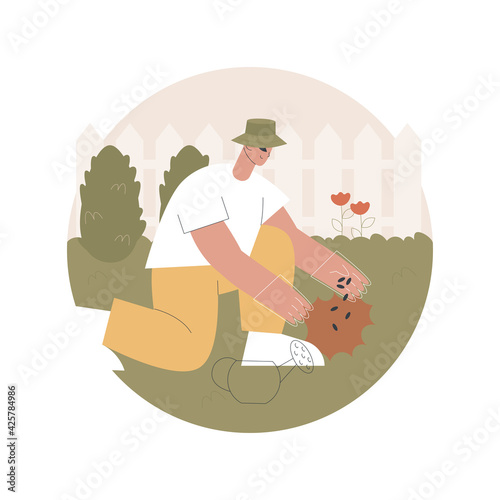 Lawn repair abstract concept vector illustration. Renovation service, remove thatch and moss, weed-free lawn, soil compaction, root zone, grass seed, turf maintenance, backyard abstract metaphor.