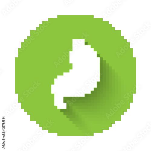 White Human stomach icon isolated with long shadow. Green circle button. Vector