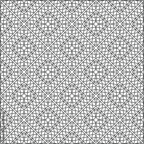  Geometric vector pattern with triangular elements. Seamless abstract ornament for wallpapers and backgrounds. Black and white colors. 