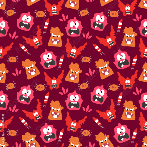 Seamless pattern with cute color monsters