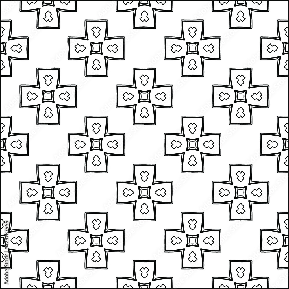 Geometric vector pattern with triangular elements. Seamless abstract ornament for wallpapers and backgrounds. Black and white colors. 