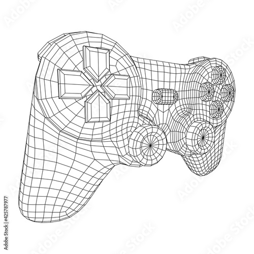 Game controller or gamepad for videogames. Wireframe low poly mesh vector illustration.