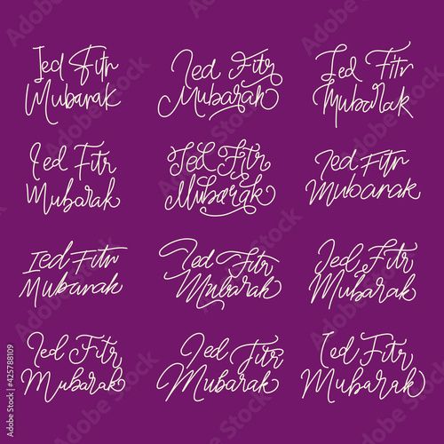 Eid fitr Mubarak Hand Letter Typography Greeting. Swirly line Typeface Pack Of 12 Hand Lettering.
