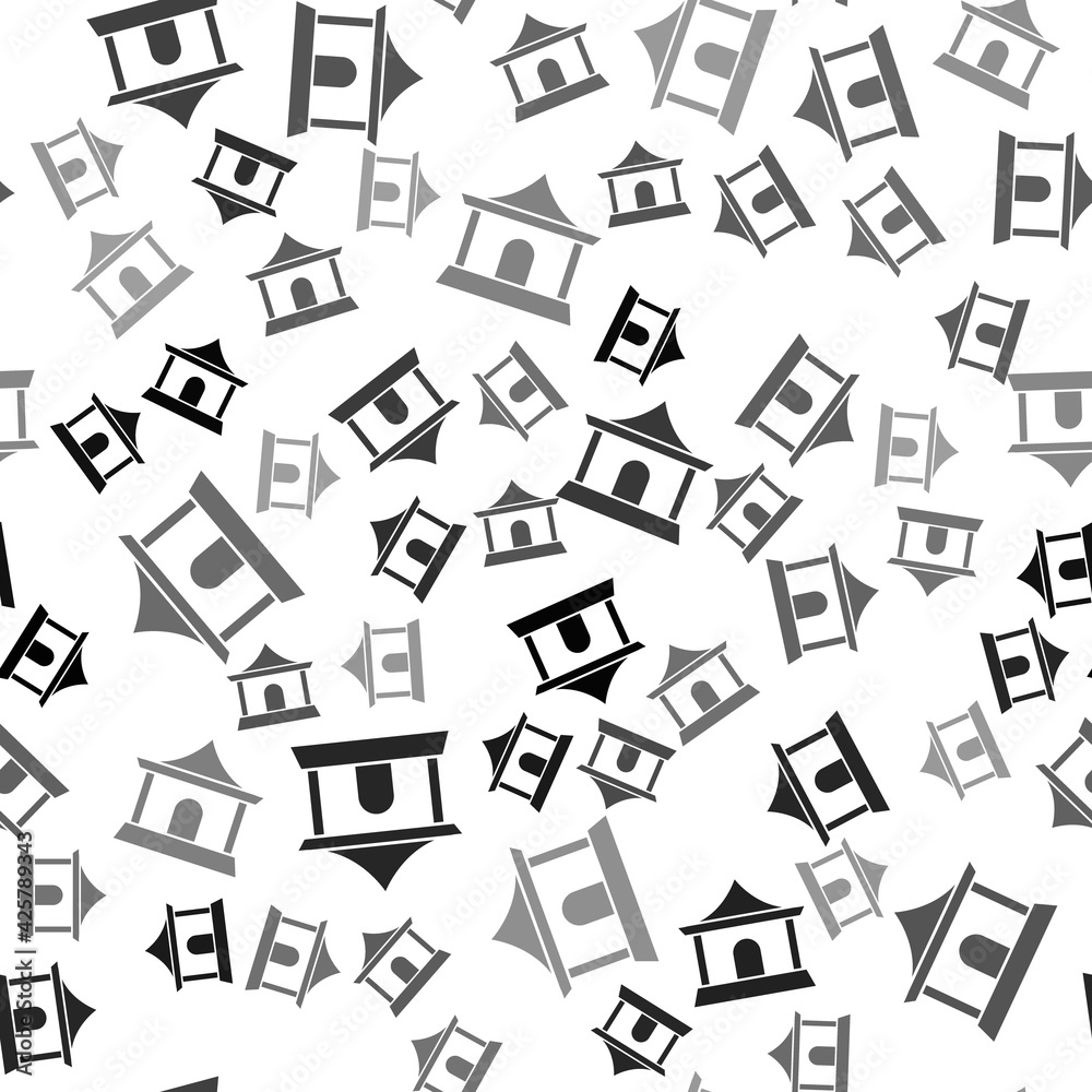 Black Traditional chinese house icon isolated seamless pattern on white background. Vector