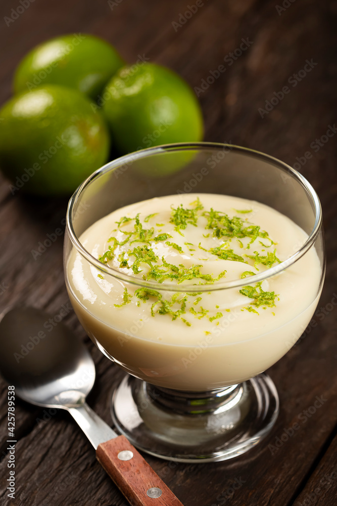 Lemon mousse with lemon zest on top. Lemon mousse with lemon zest on top.