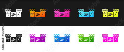 Set Great wall of China icon isolated on black and white background. Vector