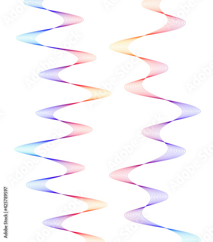 Design elements. Wave of many lines. Abstract vertical wavy stripes on white background isolated. Creative line art. Vector illustration EPS 10. Colourful waves with lines created using Blend Tool