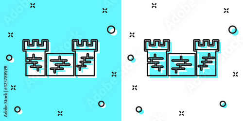 Black line Great wall of China icon isolated on green and white background. Random dynamic shapes. Vector