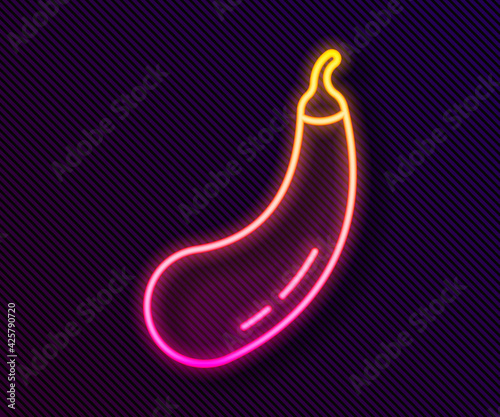 Glowing neon line Eggplant icon isolated on black background. Vector