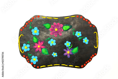 Children's craft on the theme of Zhostovo painting. Plasticine, cardboard photo