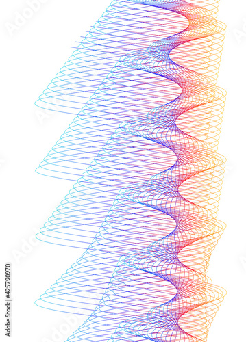 Design elements. Wave of many lines. Abstract vertical wavy stripes on white background isolated. Creative line art. Vector illustration EPS 10. Colourful waves with lines created using Blend Tool