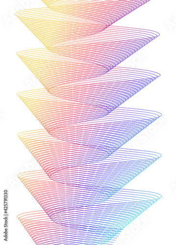 Design elements. Wave of many lines. Abstract vertical wavy stripes on white background isolated. Creative line art. Vector illustration EPS 10. Colourful waves with lines created using Blend Tool
