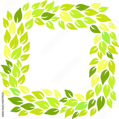 Eco style green leaves square frame. Eco friendle pattern with copyspace. Vector illustration.